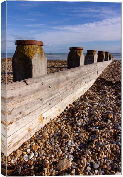 Wooden groyne on Eastbourne shingle beach Canvas Print by Photimageon UK