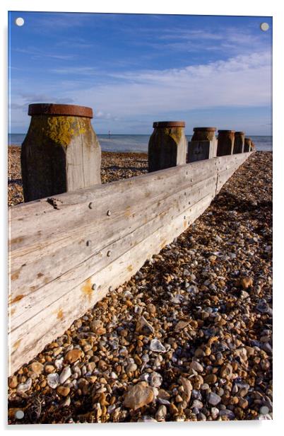 Wooden groyne on Eastbourne shingle beach Acrylic by Photimageon UK
