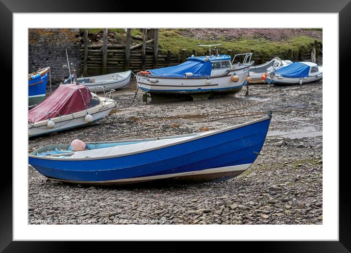 Boats at low tide, Porlock Weir, Somerset Framed Mounted Print by Gordon Maclaren