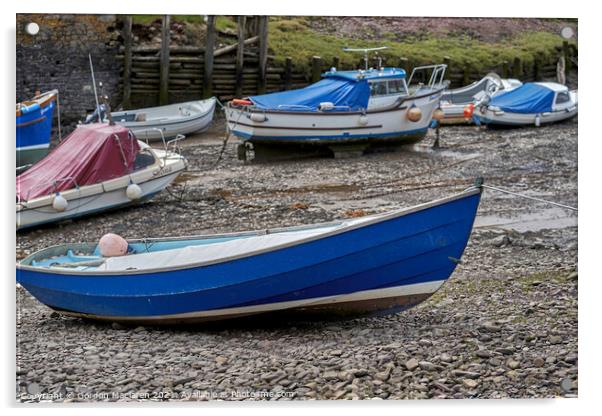 Boats at low tide, Porlock Weir, Somerset Acrylic by Gordon Maclaren