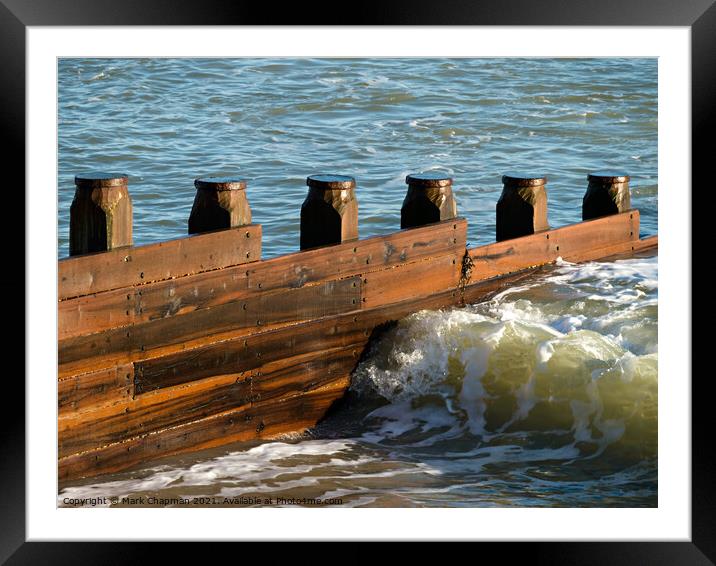 Wooden beach groyne and sea Framed Mounted Print by Photimageon UK