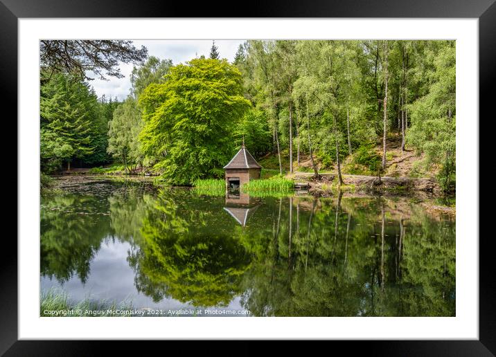 Boathouse on Loch Dunmore in Faskally Forest Framed Mounted Print by Angus McComiskey
