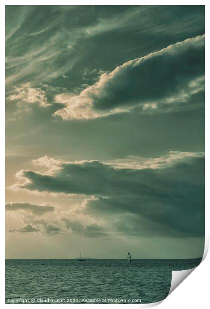 Sailing under cloudy sky Print by Claudio Lepri