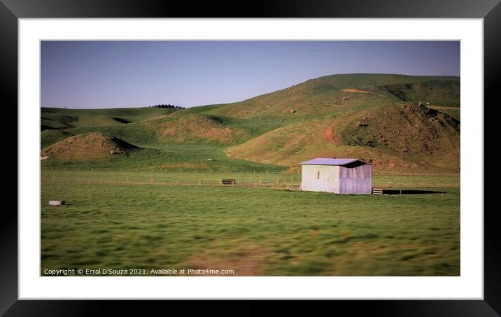 Farm shed in rural New Zealand Framed Mounted Print by Errol D'Souza