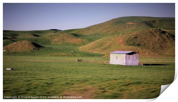 Farm shed in rural New Zealand Print by Errol D'Souza