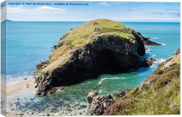 Ynys y Fydlyn Rock Island Anglesey Coast Canvas Print by Pearl Bucknall