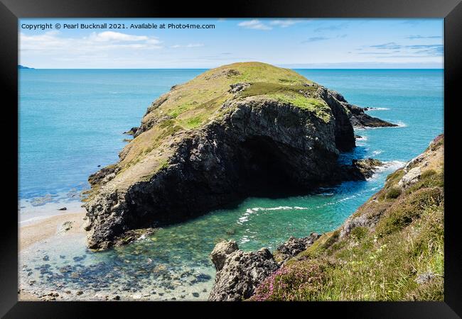 Ynys y Fydlyn Rock Island Anglesey Coast Framed Print by Pearl Bucknall