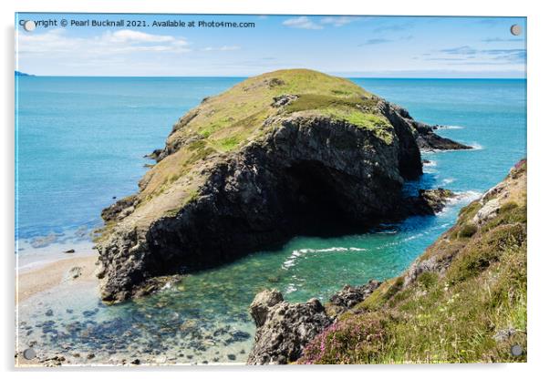 Ynys y Fydlyn Rock Island Anglesey Coast Acrylic by Pearl Bucknall