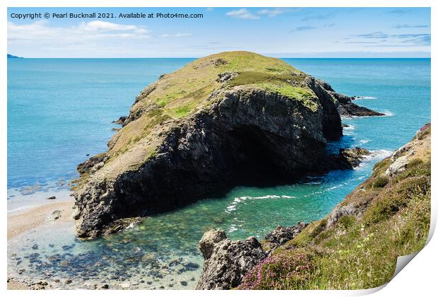 Ynys y Fydlyn Rock Island Anglesey Coast Print by Pearl Bucknall