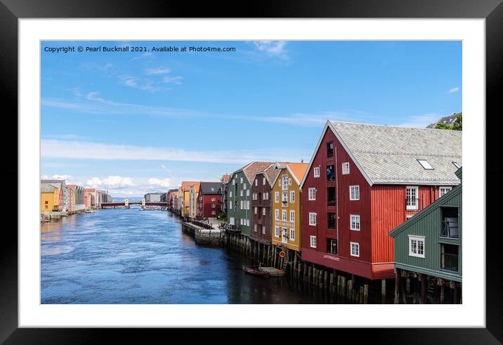 Historic Buildings River Nidelva Trondheim Norway Framed Mounted Print by Pearl Bucknall