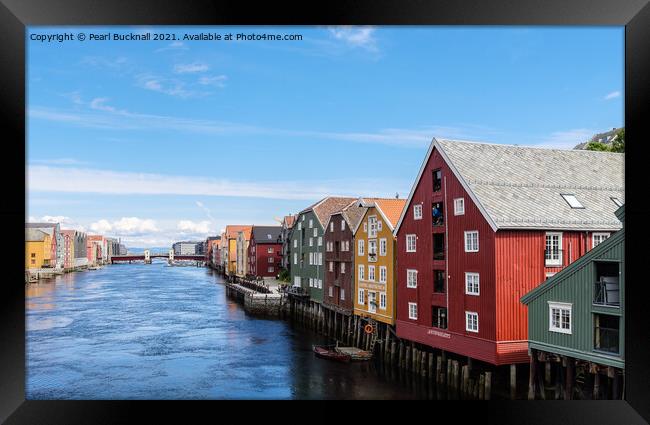 Historic Buildings River Nidelva Trondheim Norway Framed Print by Pearl Bucknall