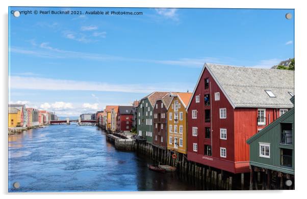 Historic Buildings River Nidelva Trondheim Norway Acrylic by Pearl Bucknall