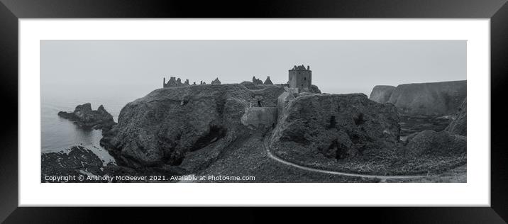 Dunnottar Castle Panorama mono Framed Mounted Print by Anthony McGeever