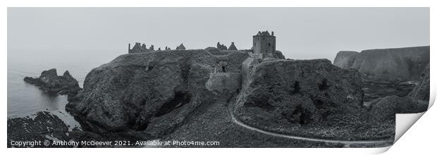 Dunnottar Castle Panorama mono Print by Anthony McGeever