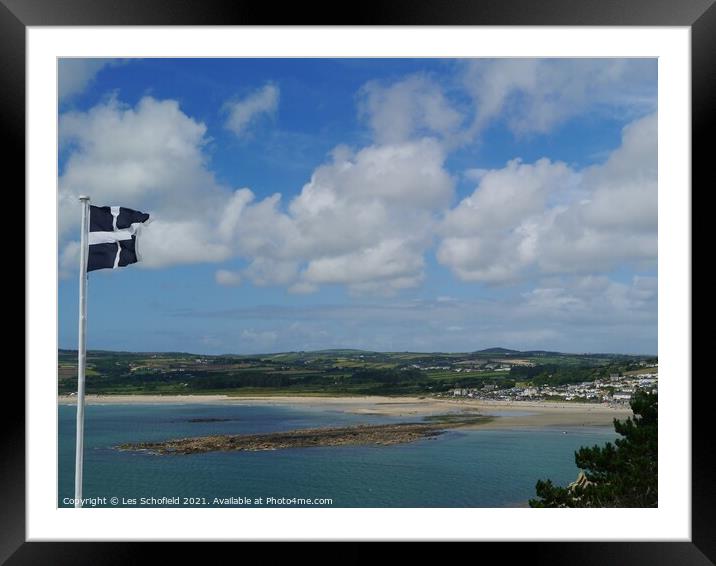Cornish Flag Over St Micheals Mount  Framed Mounted Print by Les Schofield