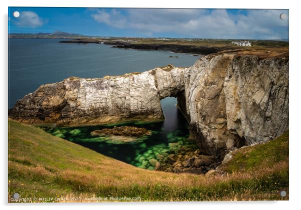 White arch (Bwa Gwyn) Rhoscolyn Anglesey Wales. 556 Acrylic by PHILIP CHALK