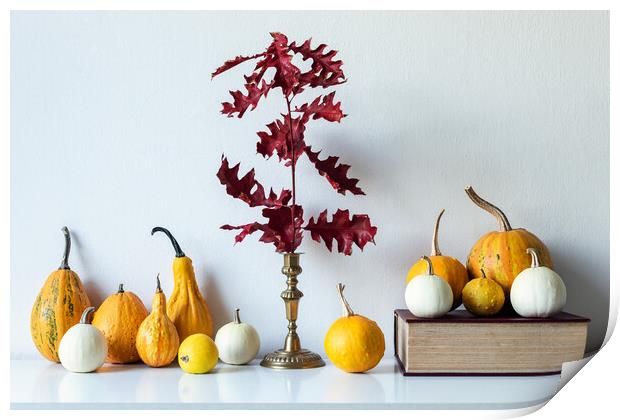 Modern autumn inspired room decoration. Print by Andrea Obzerova