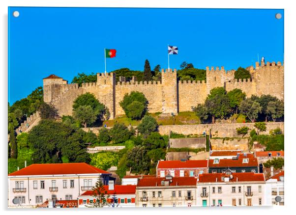 Castle Sao Jorge Belevedere Miradoura Ouverlook Lisbon Portugal Acrylic by William Perry