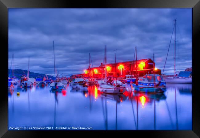 Night HDR Shot of Lyme Regis Harbour  Framed Print by Les Schofield