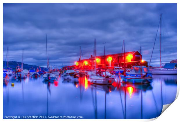 Night HDR Shot of Lyme Regis Harbour  Print by Les Schofield