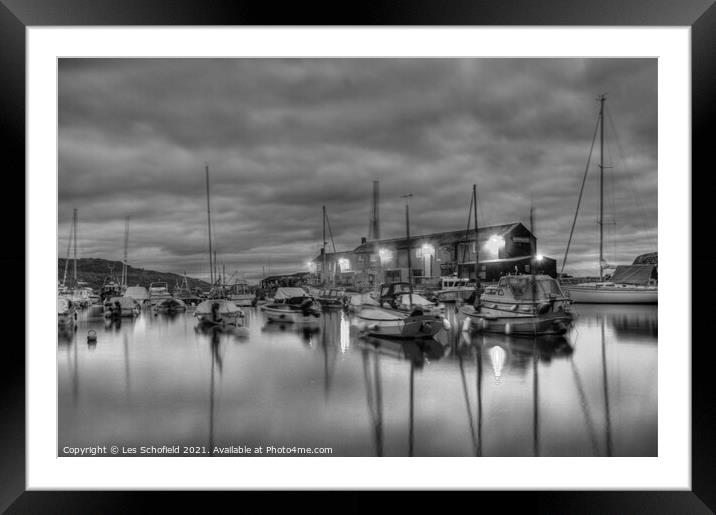 Lyme Regis  harbour night  shot  Framed Mounted Print by Les Schofield