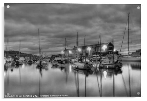 Lyme Regis  harbour night  shot  Acrylic by Les Schofield