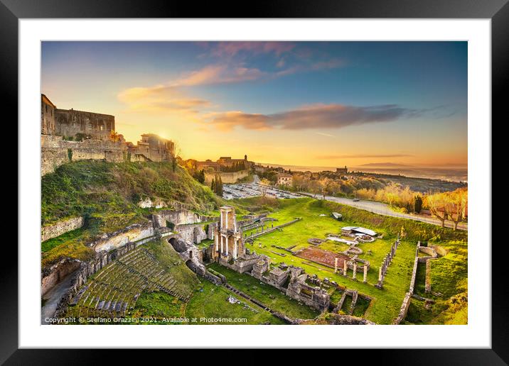 Volterra, roman theatre ruins at sunset. Tuscany Framed Mounted Print by Stefano Orazzini
