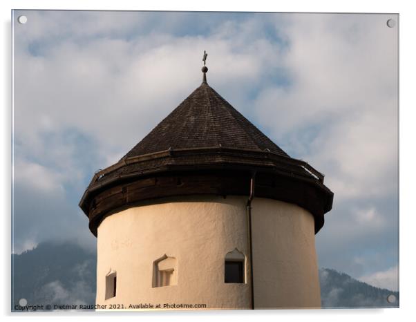 Goldegg Castle Detail of Round Tower in Pongau, Salzburg, Austria Acrylic by Dietmar Rauscher