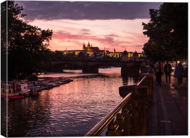 River Vltava in Prague at Sunset  Canvas Print by Dietmar Rauscher