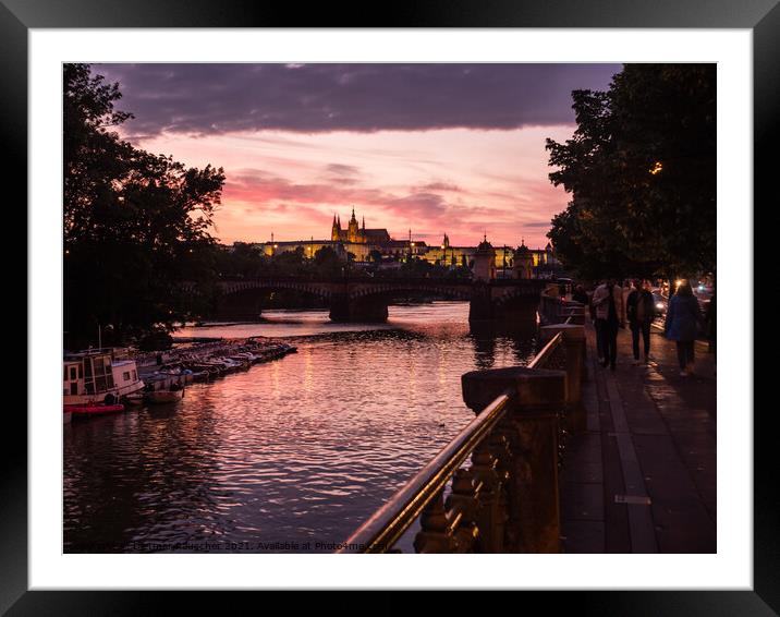 River Vltava in Prague at Sunset  Framed Mounted Print by Dietmar Rauscher