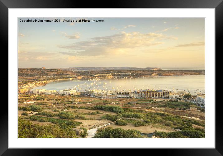 Mellieha Bay At Sunrise Framed Mounted Print by Jim kernan