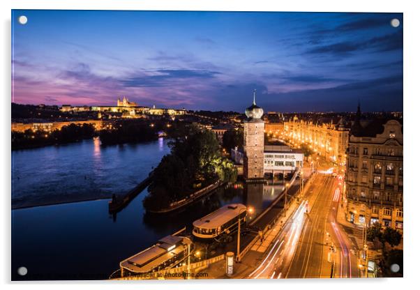 Prague Cityscape at Night Acrylic by Dietmar Rauscher