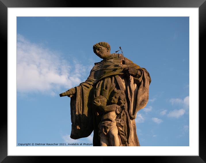 Statue of Saint Nicholas of Tolentino on Charles Bridge Framed Mounted Print by Dietmar Rauscher