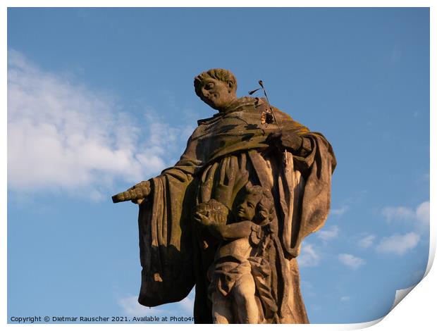 Statue of Saint Nicholas of Tolentino on Charles Bridge Print by Dietmar Rauscher