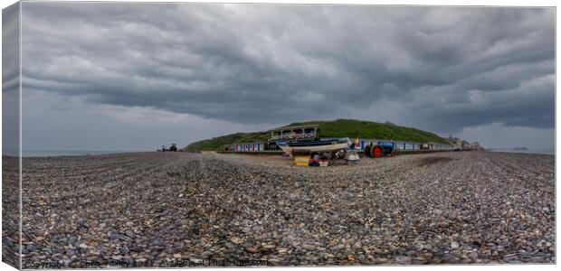 360 panorama of fish boat on Cromer beach, Norfolk Canvas Print by Chris Yaxley