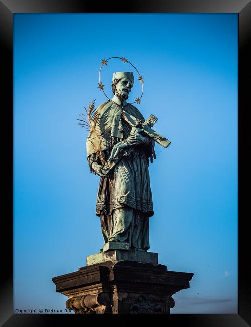 Statue of Saint John of Nepomuk on Charles Bridge Framed Print by Dietmar Rauscher
