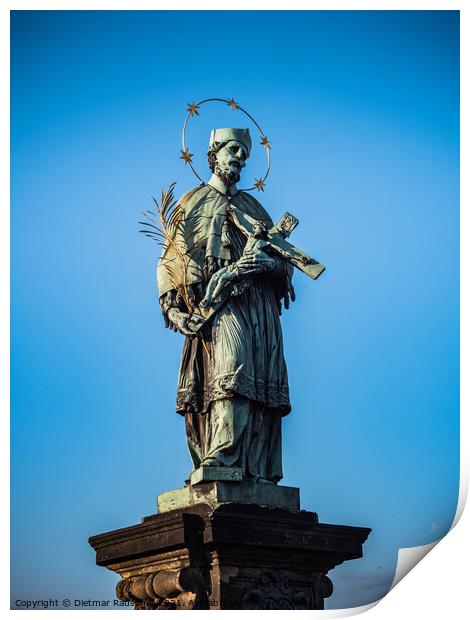 Statue of Saint John of Nepomuk on Charles Bridge Print by Dietmar Rauscher
