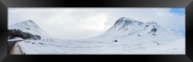 Lagangarbh Cottage beneath Buachaille Etive Mor in winter snow Framed Print by Howard Kennedy