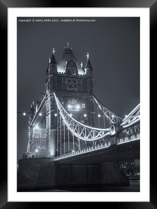 Tower Bridge London Black and white Framed Mounted Print by kathy white