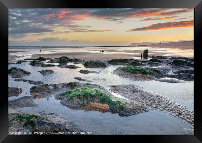 Low tide sunset at Winchelsea Beach Framed Print by Paul Praeger