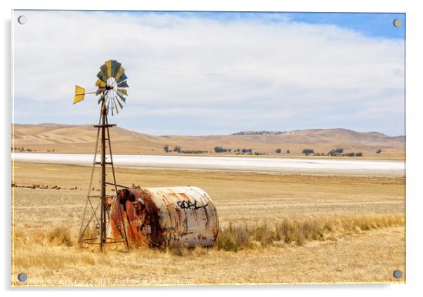 Wind wheel and water tank - South Australia Acrylic by Laszlo Konya