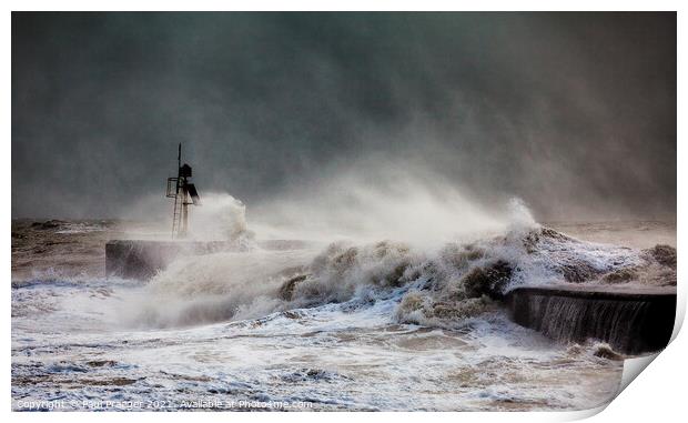 Storm waves breaking over the harbour arm at Hastings  Print by Paul Praeger