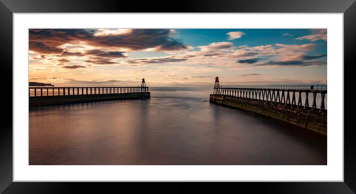 Whitby Piers Framed Mounted Print by Andrew Sharpe