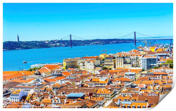 Tagus River Bridge April 25 Orange Roofs Lisbon Portugal Print by William Perry