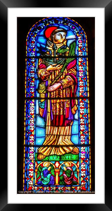 Saint Vincent Stained Glass Basilica The Se Cathedral Lisbon Por Framed Mounted Print by William Perry