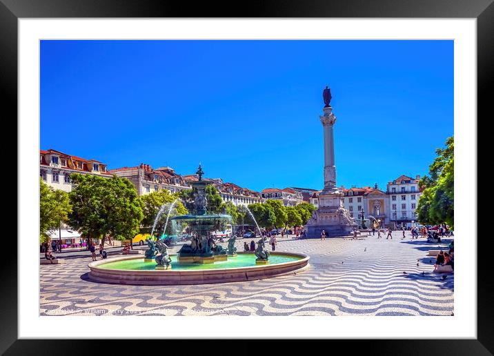 Column Pedro IV Fountain Rossio Square Lisbon Portugal Framed Mounted Print by William Perry