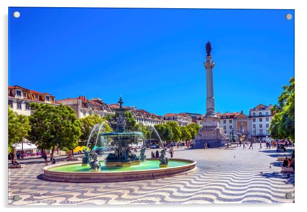 Column Pedro IV Fountain Rossio Square Lisbon Portugal Acrylic by William Perry