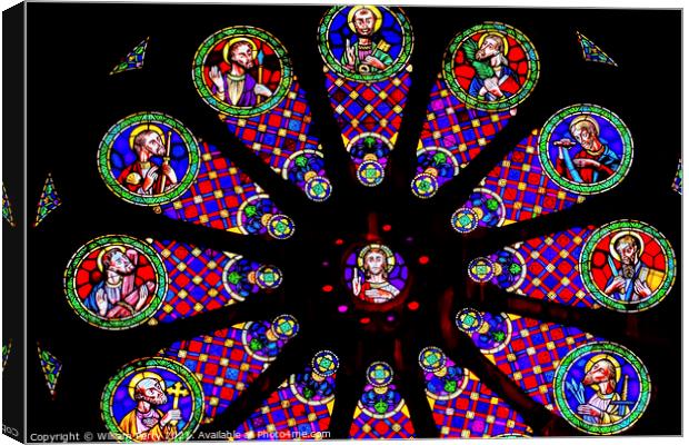 Stained Glass Jesus Disciples The Se Cathedral Lisbon Portugal Canvas Print by William Perry