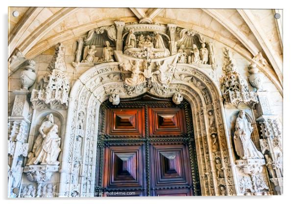Stone Sculptures Door Monastery Saint Jerome Belem Lisbon Portug Acrylic by William Perry