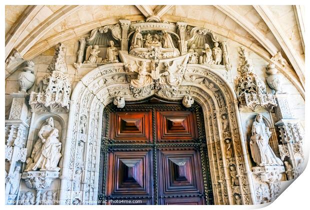 Stone Sculptures Door Monastery Saint Jerome Belem Lisbon Portug Print by William Perry